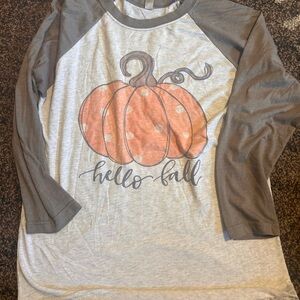 Hello Fall Raglan Shirt - Gray and Orange